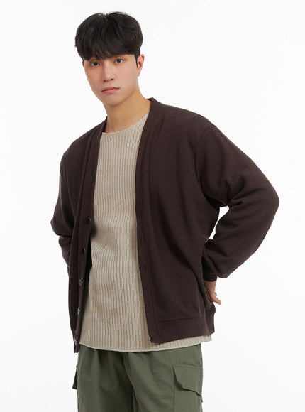 mens-solid-cotton-cardigan-ia402 / Brown