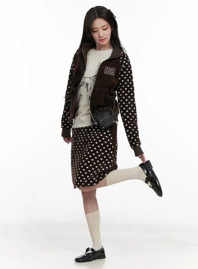 fleece-polka-dot-midi-skirt-cn527 / Brown