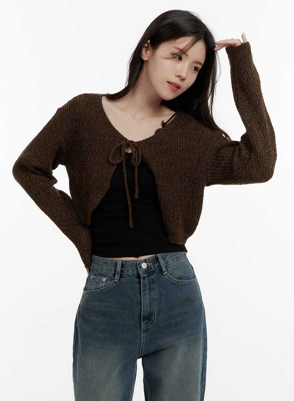 tie-knit-crop-cardigan-oa405 / Brown