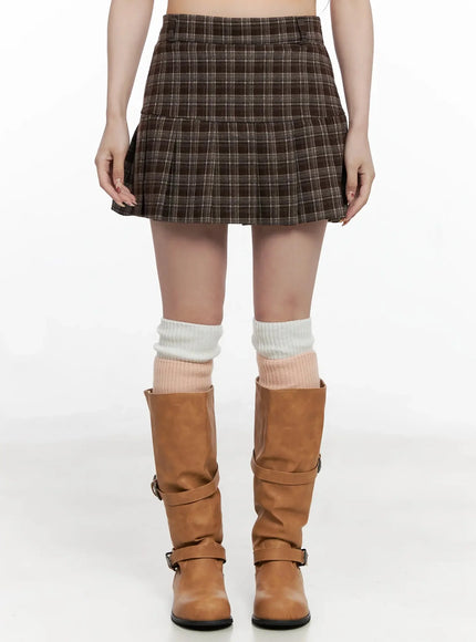trendy-plaid-pleated-skort-in514 / Brown