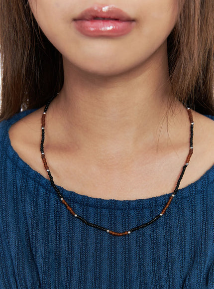 brown-beaded-choker-necklace-co513 / Brown