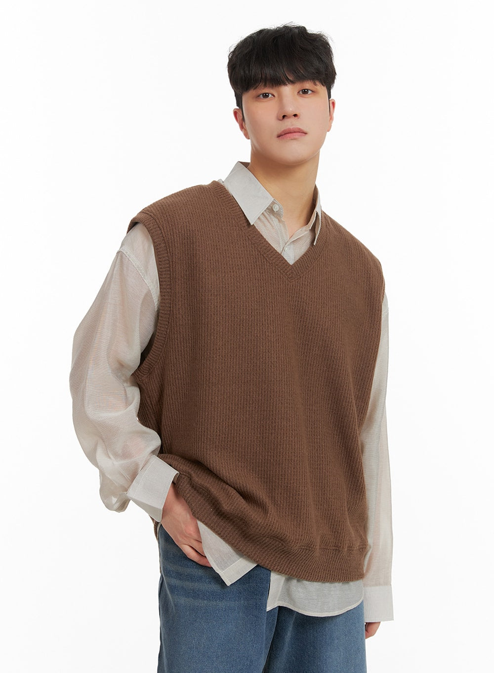 mens-solid-knit-sweater-vest-ia402 / Brown