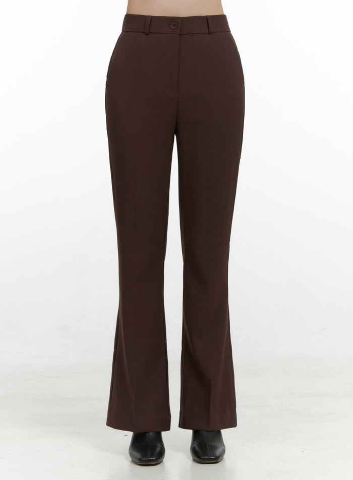 sleek-solid-flared-trousers-os423 / Brown