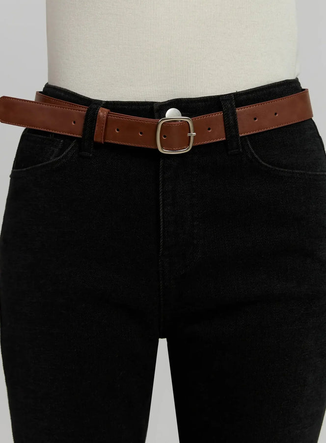 square-buckle-slim-belt-ij502 / Brown