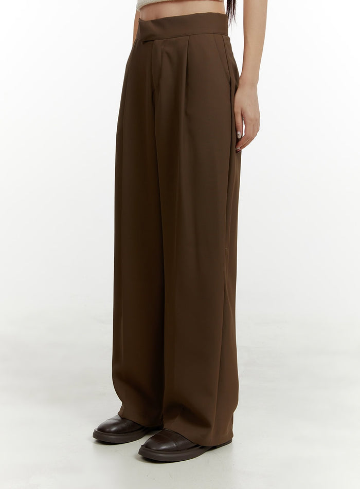 pintuck-wide-fit-tailored-pants-oy413 / Brown