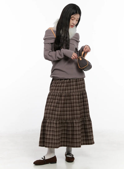 checkered-maxi-skirt-cn512 / Brown