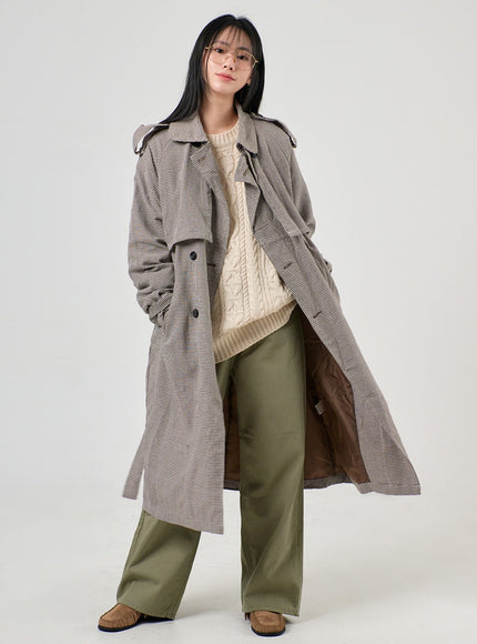 checkered-trench-coat-of405 / Brown