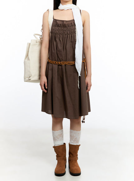 solid-layered-cotton-midi-dress-iu509 / Brown