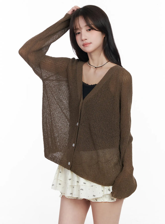 sheer-linen-knit-cardigan-cm531 / Brown