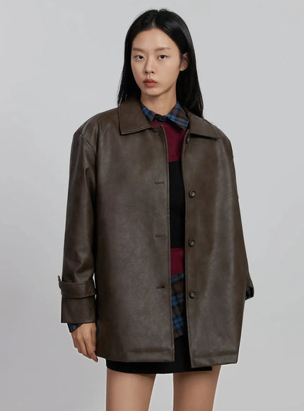 classic-faux-leather-half-jacket-id504 / Brown