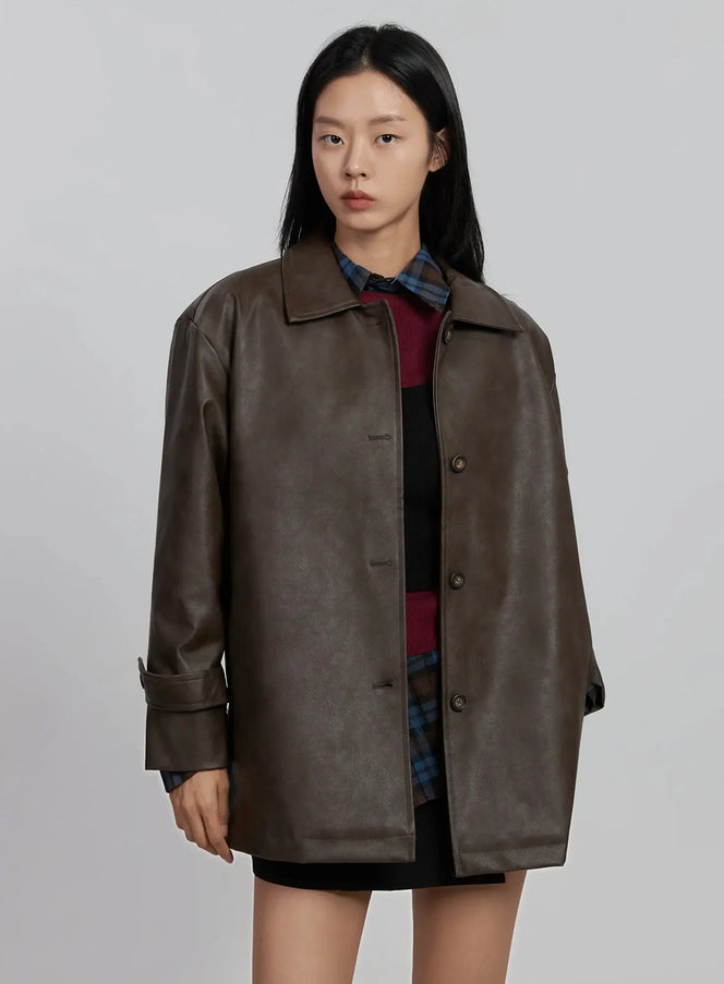 classic-faux-leather-half-jacket-id504 / Brown