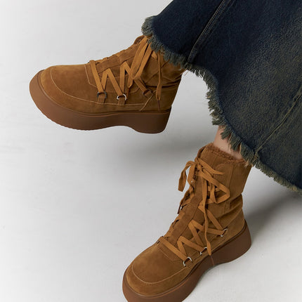 lace-up-suede-platform-boots-cd318 / Brown