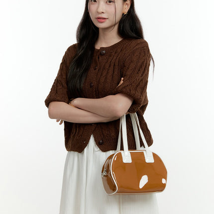 cable-knit-short-sleeve-cardigan-ol430 / Brown