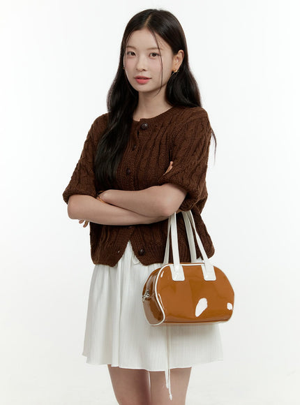 cable-knit-short-sleeve-cardigan-ol430 / Brown