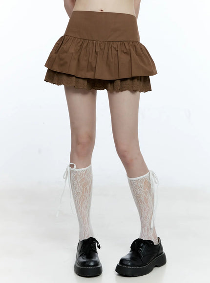 tiered-lace-hem-mini-skirt-cg511 / Brown