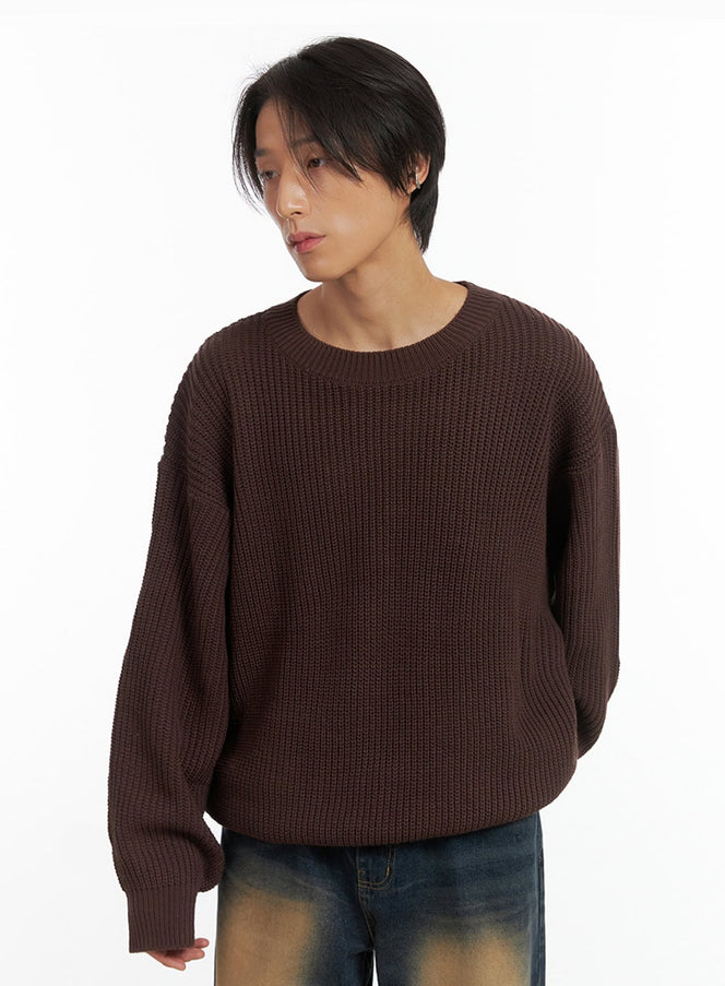 mens-basic-crew-neck-knit-sweater-io402 / Brown