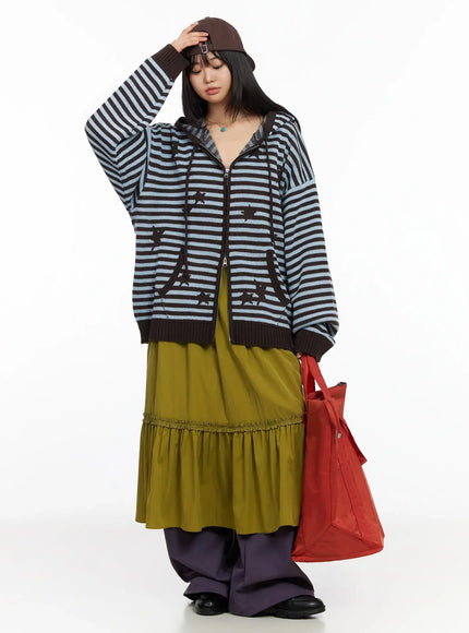 striped-star-pattern-zip-up-hoodie-ia523 / Brown