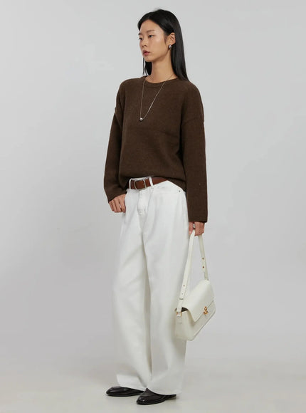 essential-crewneck-sweater-ij509 / Brown