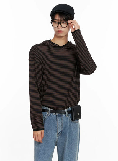 mens-striped-hooded-long-sleeve-io517 / Brown