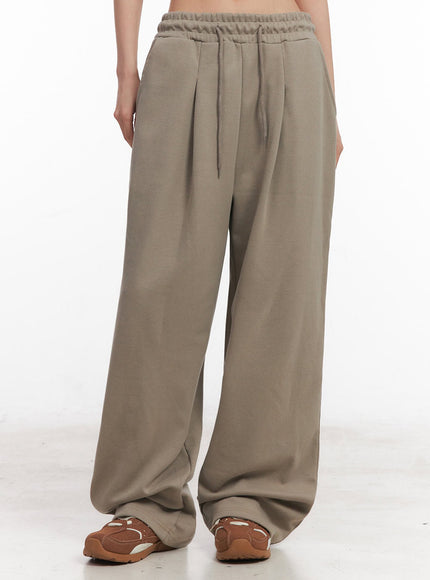 cotton-pintuck-wide-fit-sweatpants-iy516 / Dark beige