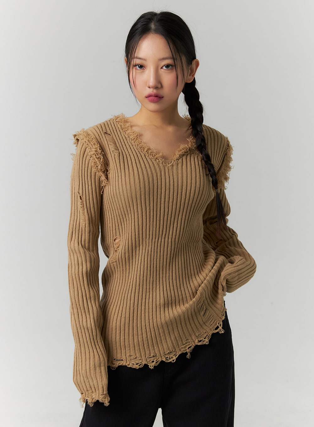 Ripped v neck on sale sweater