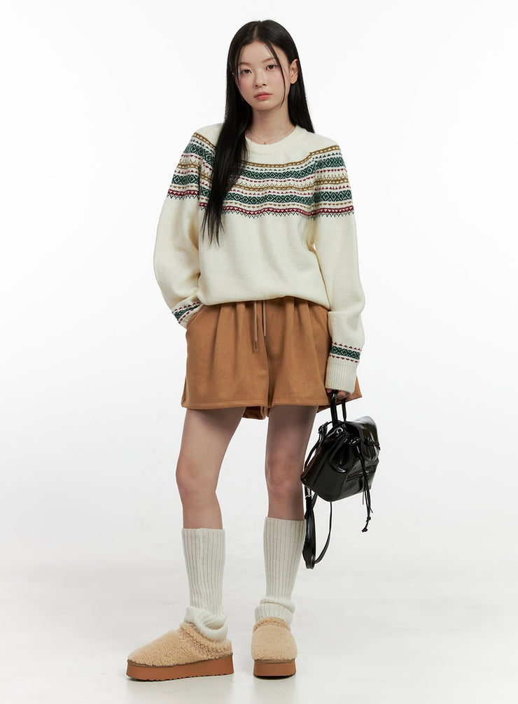 corduroy-high-waisted-shorts-on408 / Dark beige