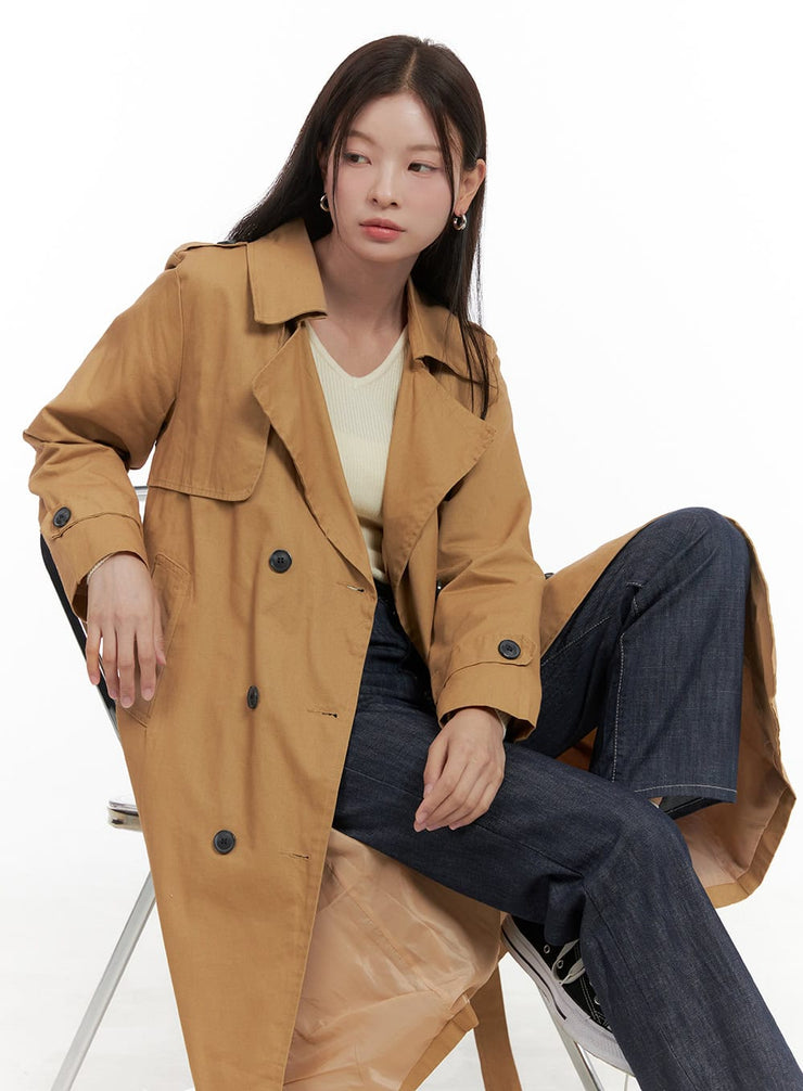 oversized-buttoned-trench-coat-og416 / Dark beige