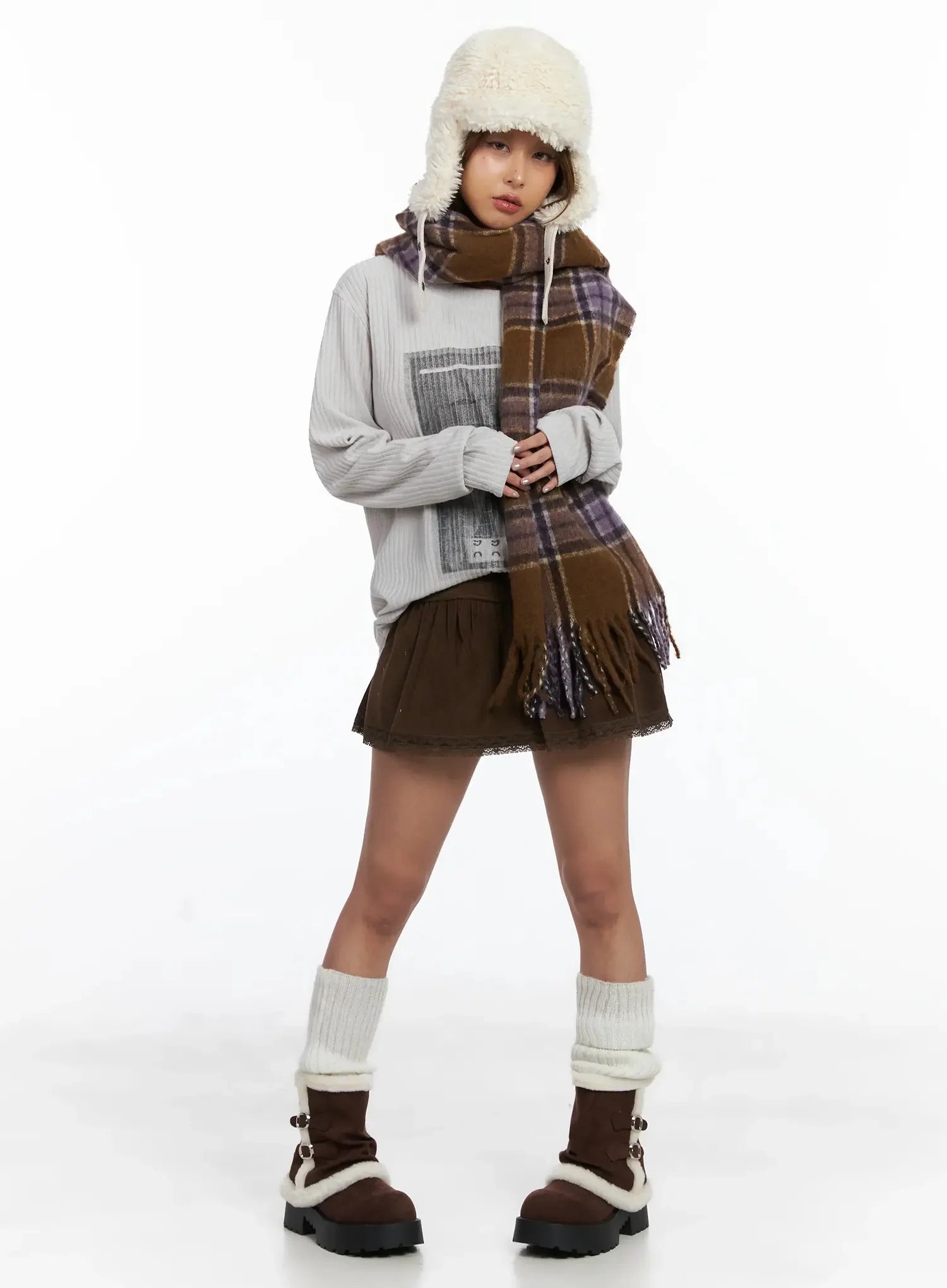 seven-graphic-knit-top-id503 / Dark beige