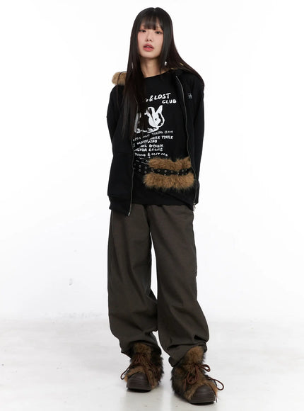 cozy-wide-leg-cotton-trousers-cn521 / Dark beige