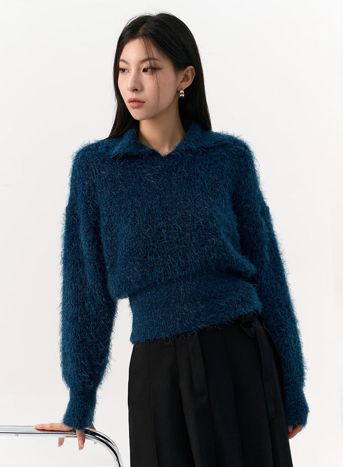 fuzzy-knit-collar-sweater-io320 / Dark blue