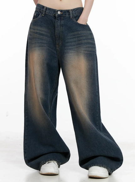 solji-acid-washed-wide-leg-jeans-il531 / Dark blue