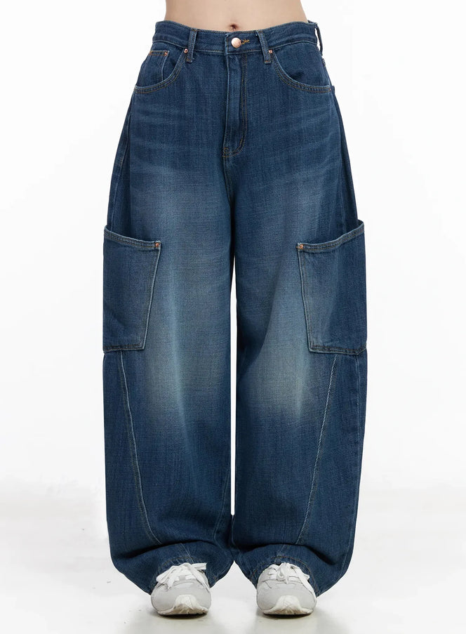 nia-wide-leg-cargo-jeans-iy511 / Dark blue