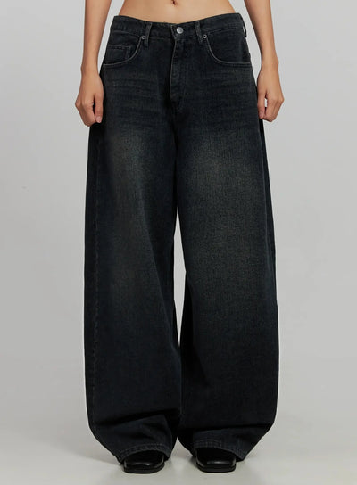 aubree-washed-wide-jeans-ij502 / Dark blue