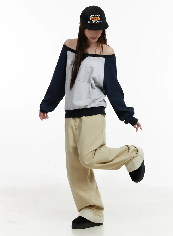 off-shoulder-raglan-sweatshirt-ij521 / Dark blue