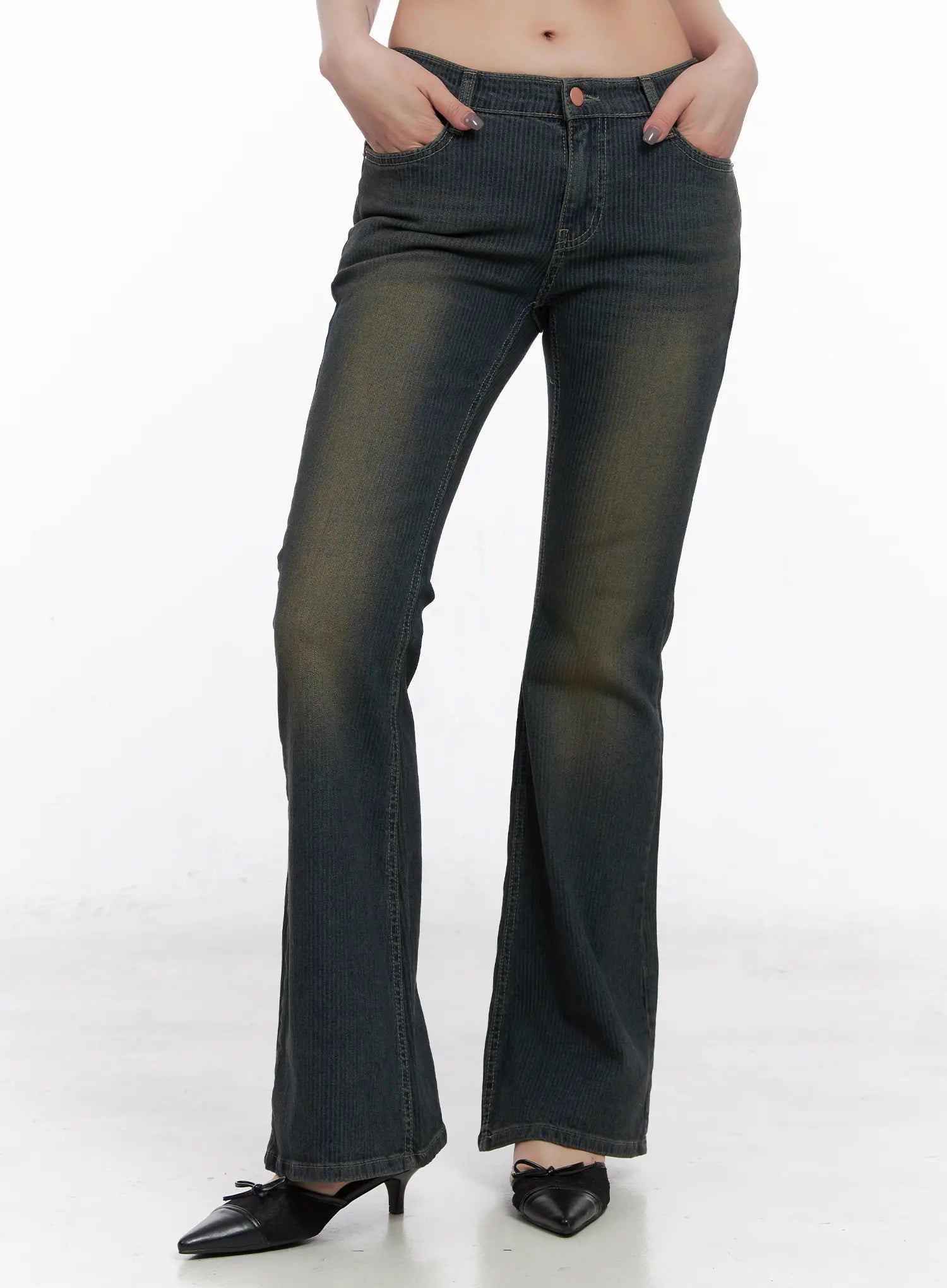 soleil-hip-pad-stripe-flared-jeans-cn512 / Dark blue