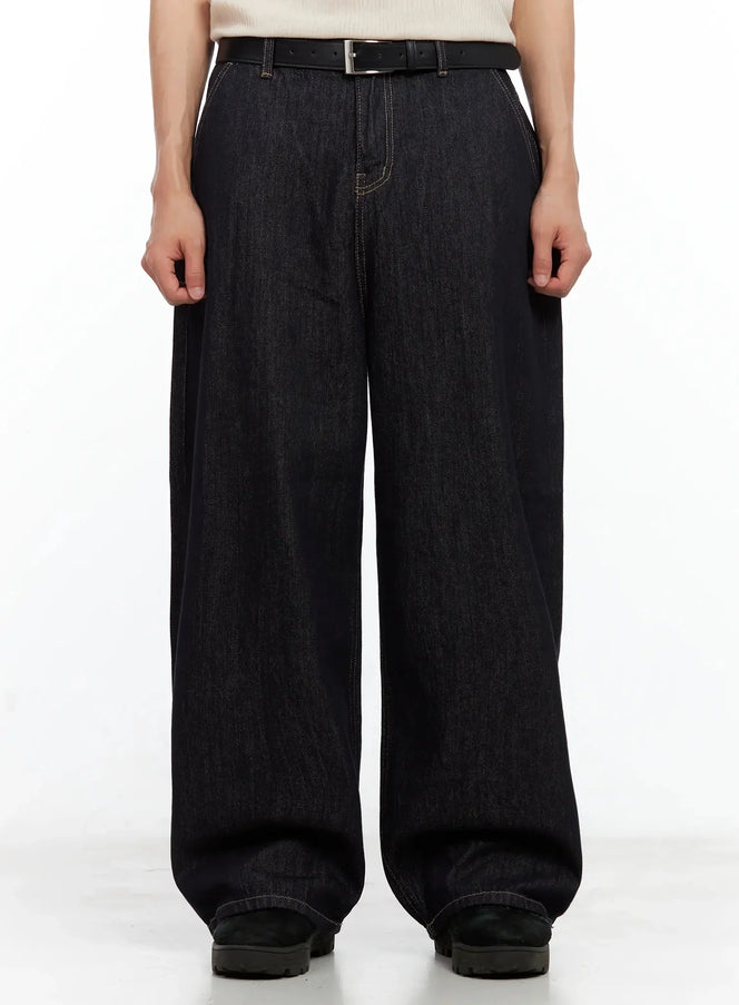 mens-dark-denim-baggy-jeans-il516 / Dark blue