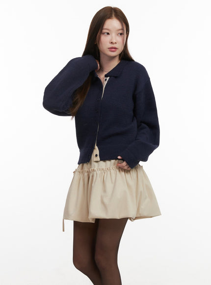 solid-knit-buttoned-sweater-od418 / Dark blue