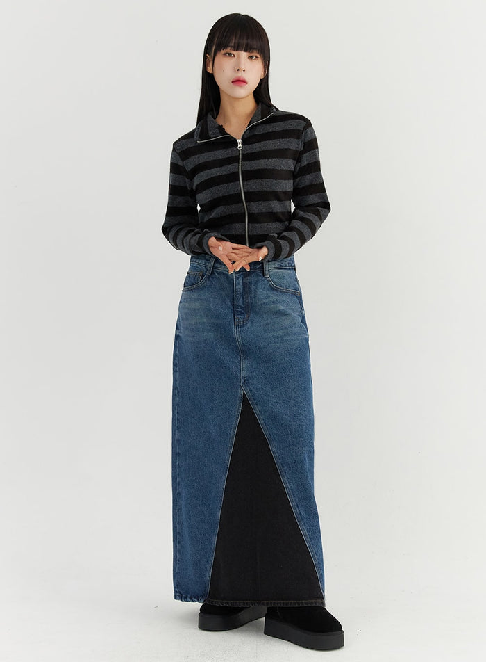 colorblock-denim-maxi-skirt-co319 / Dark blue