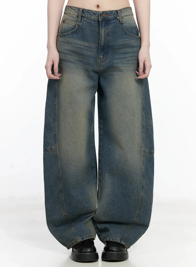 tata-vintage-dark-blue-washed-wide-leg-jeans-ij528 / Dark blue