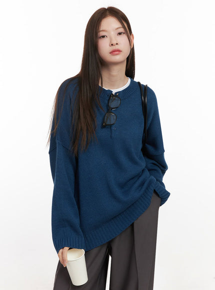 oversized-half-button-sweater-ij527 / Dark blue