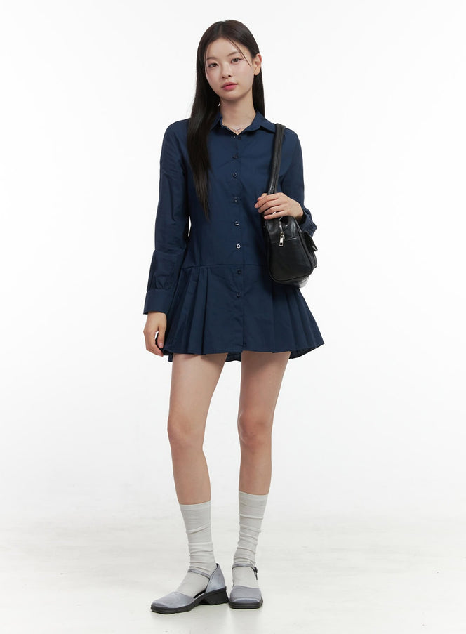 collar-pleated-mini-dress-oo416 / Dark blue