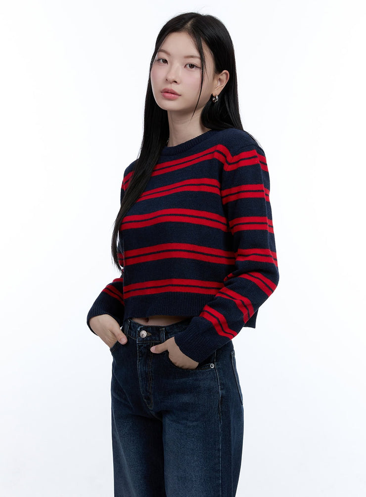 cozy-stripe-wool-blend-crop-top-oo429 / Dark blue