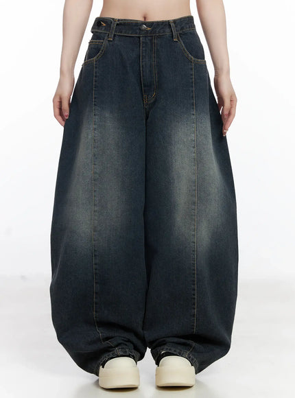 reya-belted-baggy-jeans-cj527 / Dark blue