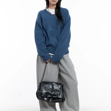 oversized-v-neck-knit-sweater-cs529 / Dark blue