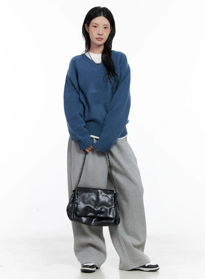 oversized-v-neck-knit-sweater-cs529 / Dark blue