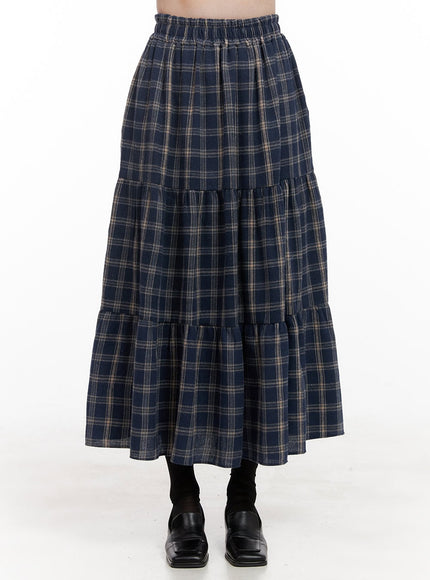 checkered-ruffle-maxi-skirt-od403 / Dark blue