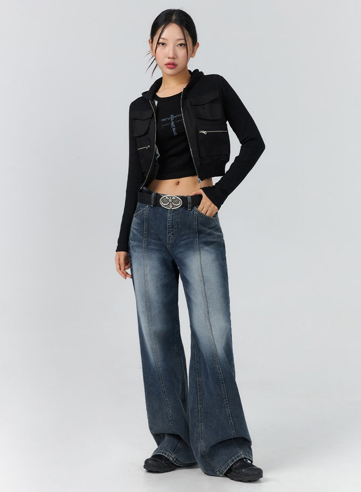 stitched-washed-wide-leg-jeans-cs325 / Dark blue