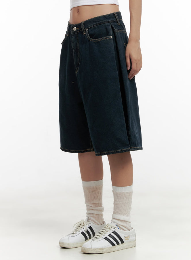 side-folded-wide-leg-jorts-cl431 / Dark blue