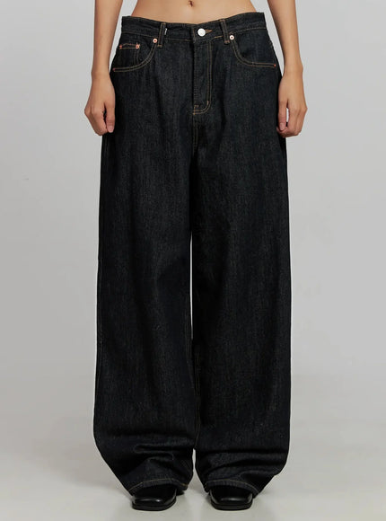 malia-fleece-lined-dark-wash-wide-jeans-ij502 / Dark blue