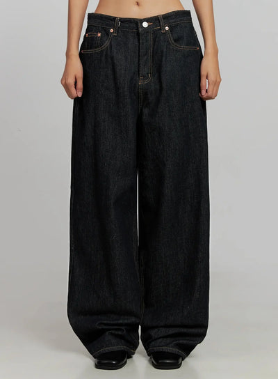 malia-fleece-lined-dark-wash-wide-jeans-ij502 / Dark blue